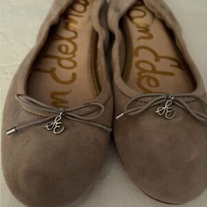 Sam Edelman Taupe Suede Bow Ballet Flats